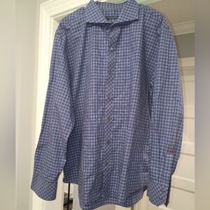 Zachary Prell Mens Size XXL Cotton Navy Blue Plaid Button Down Shirt